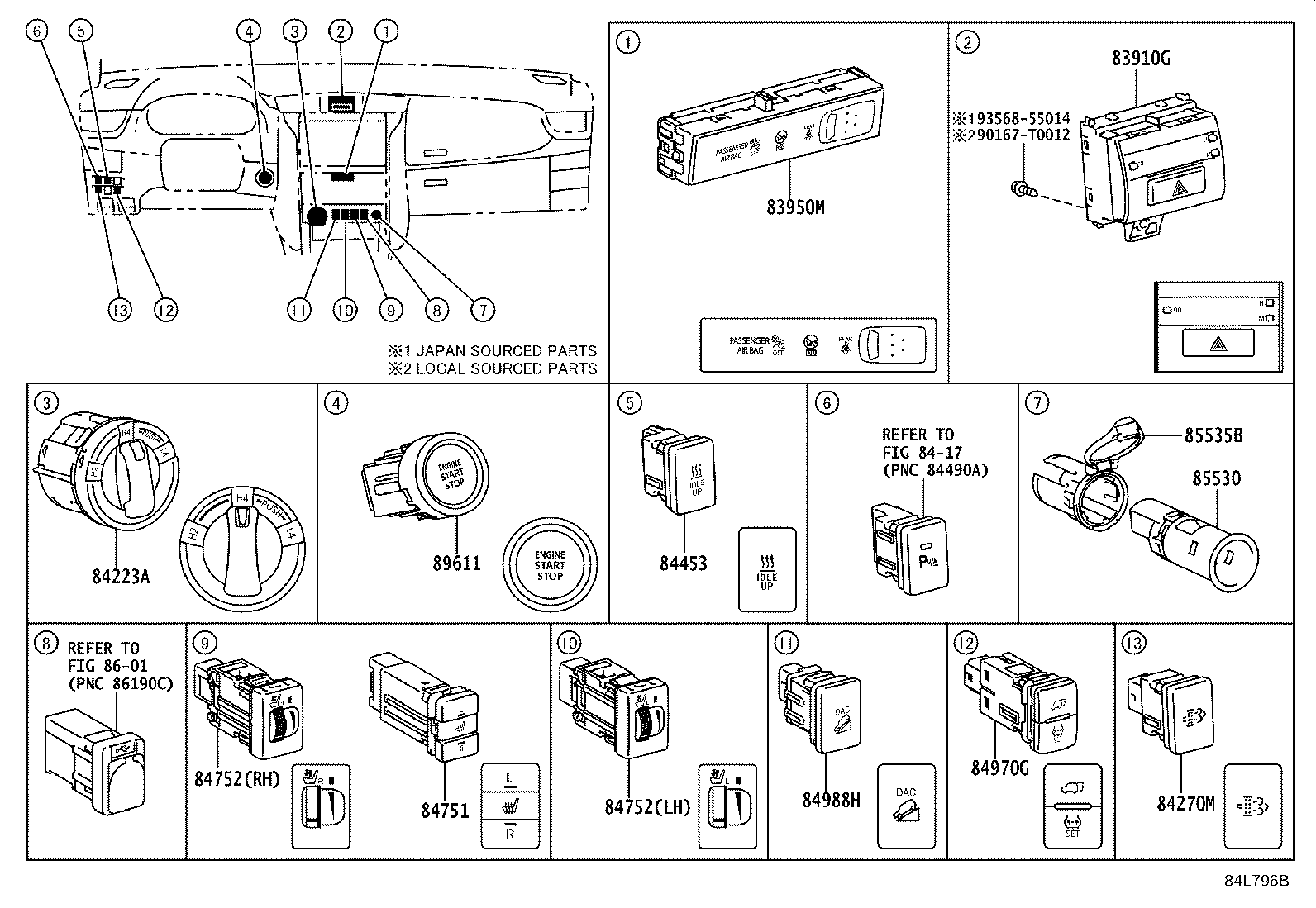 84140-0K820 SWITCH ASSY, HEADLAMP DIMMER product image