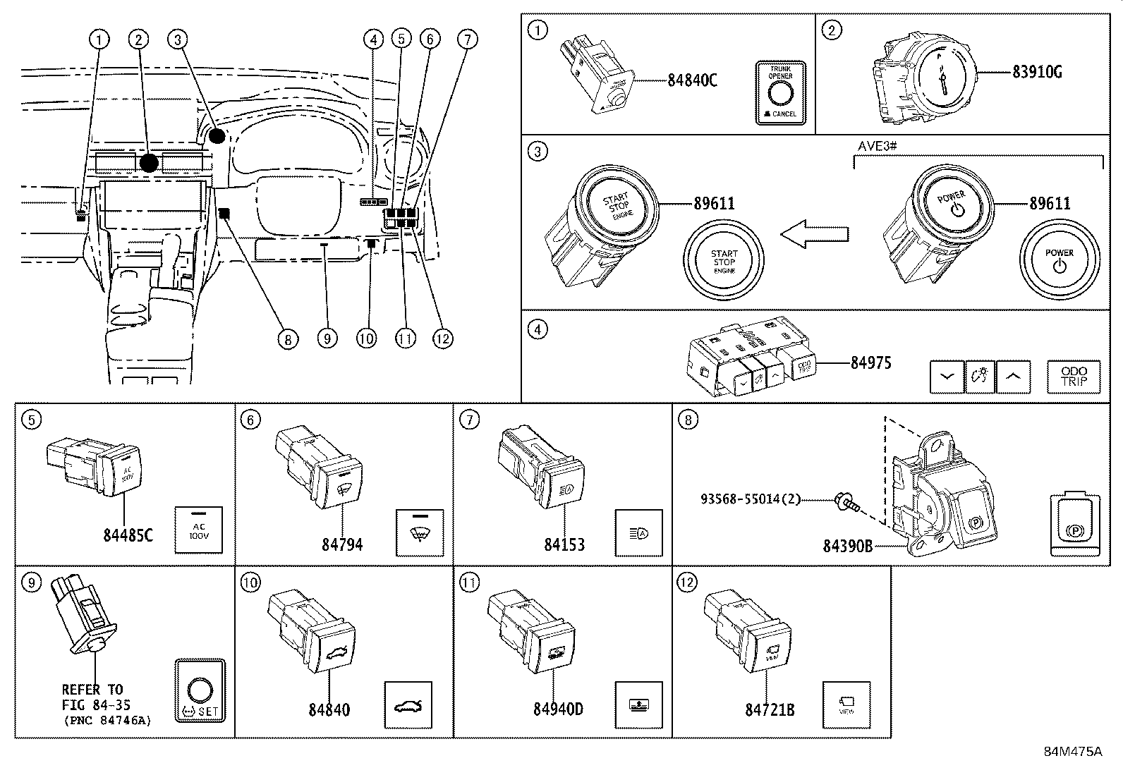 84140-24050 SWITCH ASSY, HEADLAMP DIMMER product image