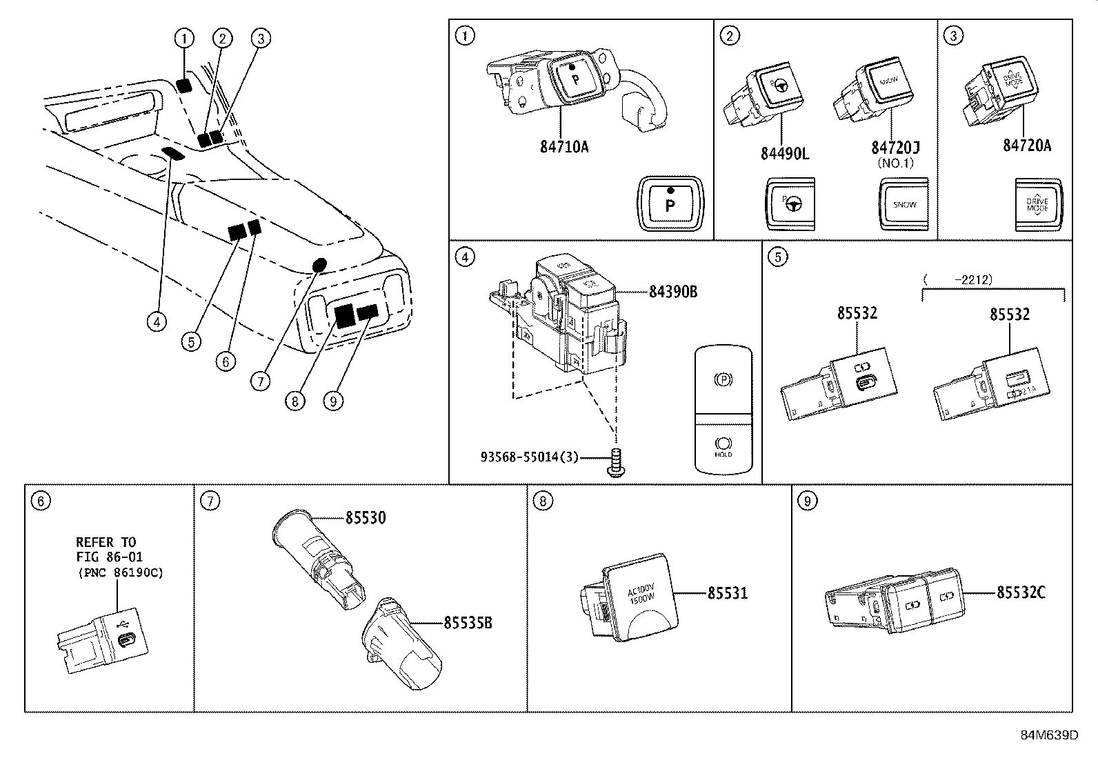 84332-62040 SWITCH ASSY, HAZARD WARNING SIGNAL product image