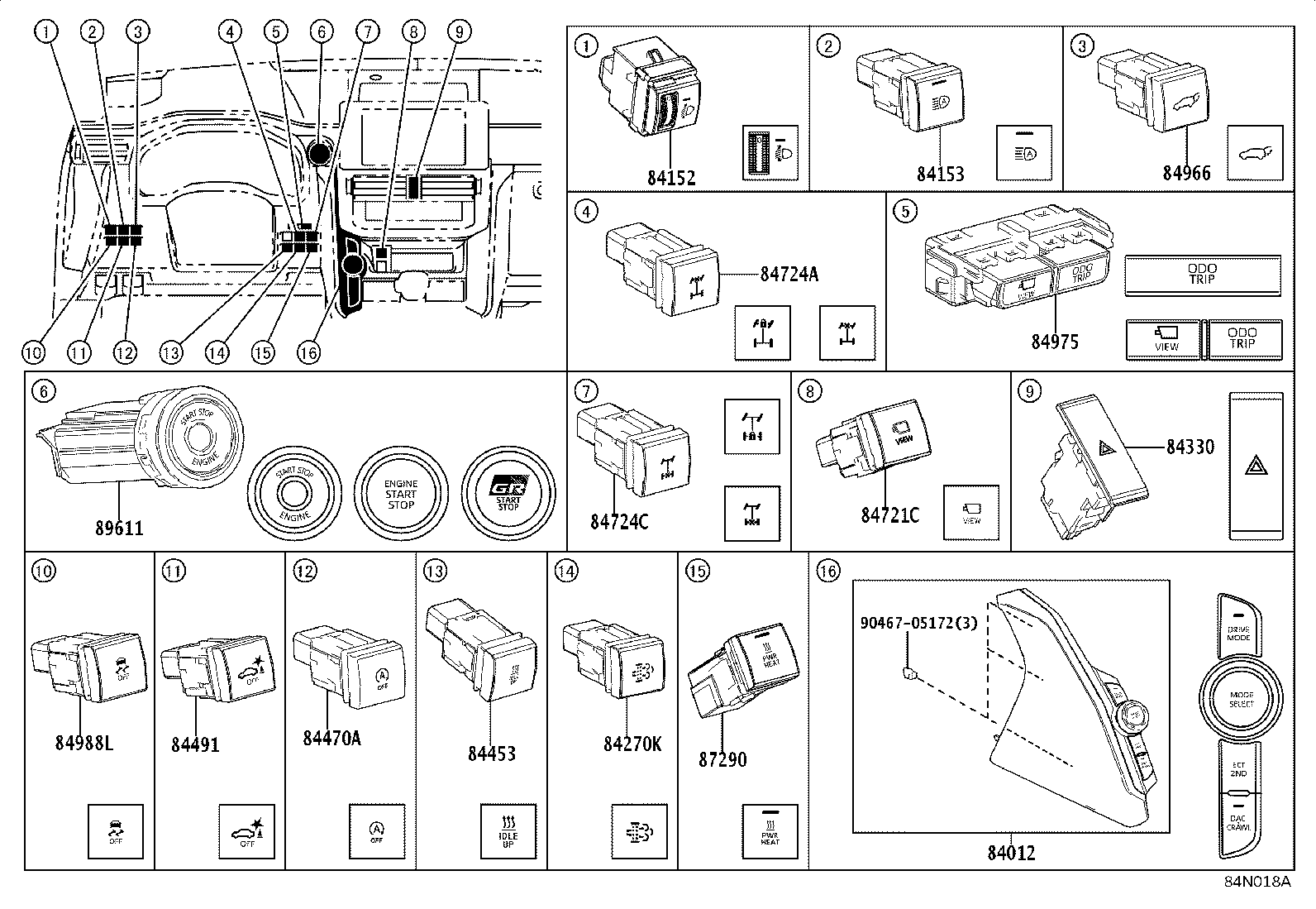 84152-26040 SWITCH, HEADLAMP LEVELING product image
