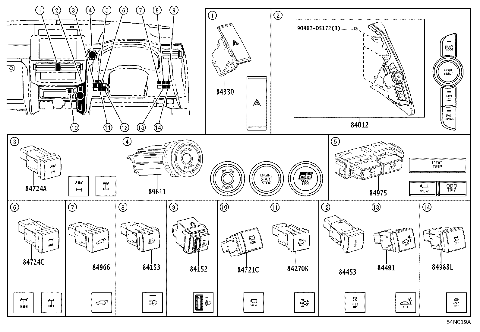 84152-26040 SWITCH, HEADLAMP LEVELING product image