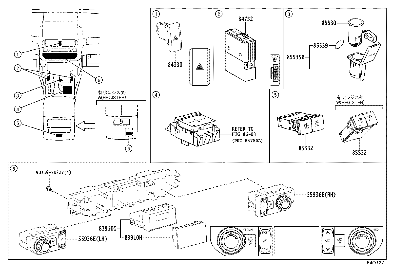 55936-60070 SWITCH, CENTER CLUSTER MODULE product image