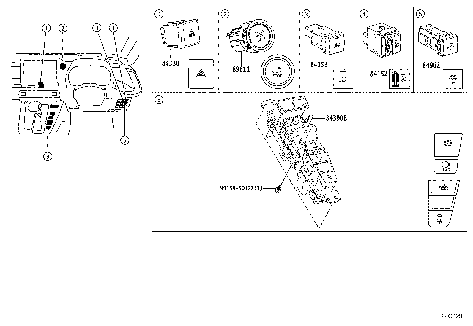 84152-28060 SWITCH, HEADLAMP LEVELING product image