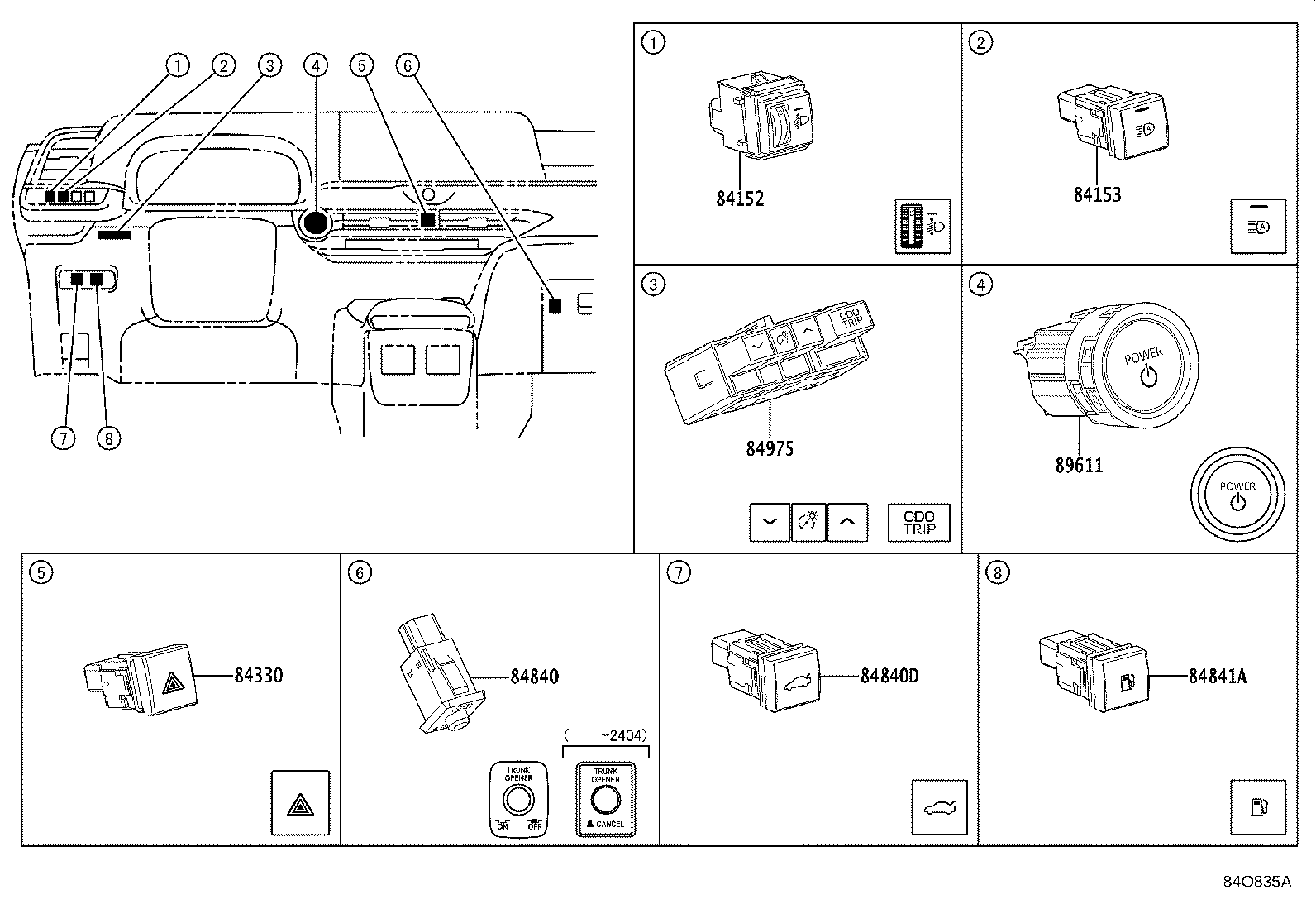 84332-30360 SWITCH ASSY, HAZARD WARNING SIGNAL product image