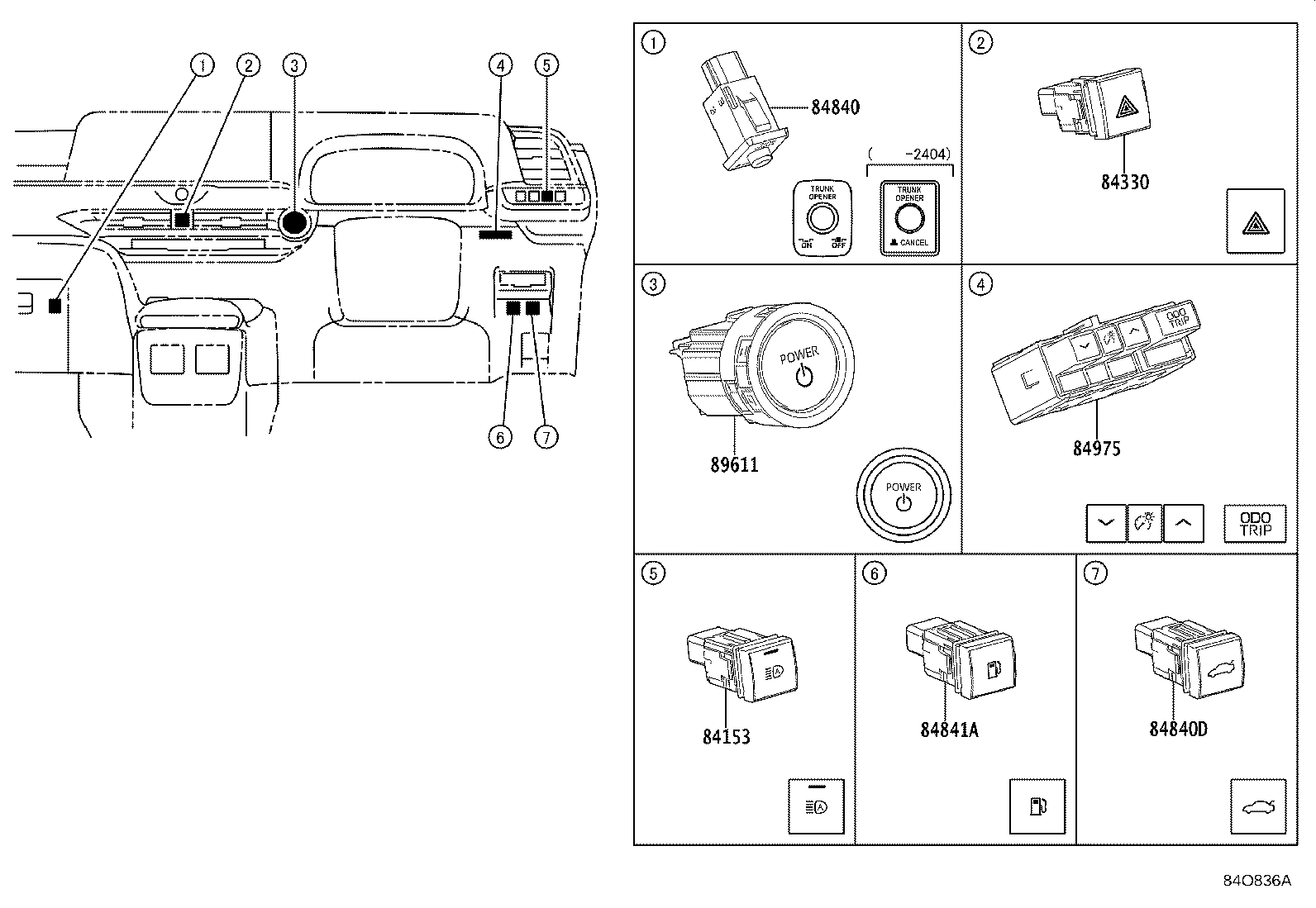 84332-30360 SWITCH ASSY, HAZARD WARNING SIGNAL product image