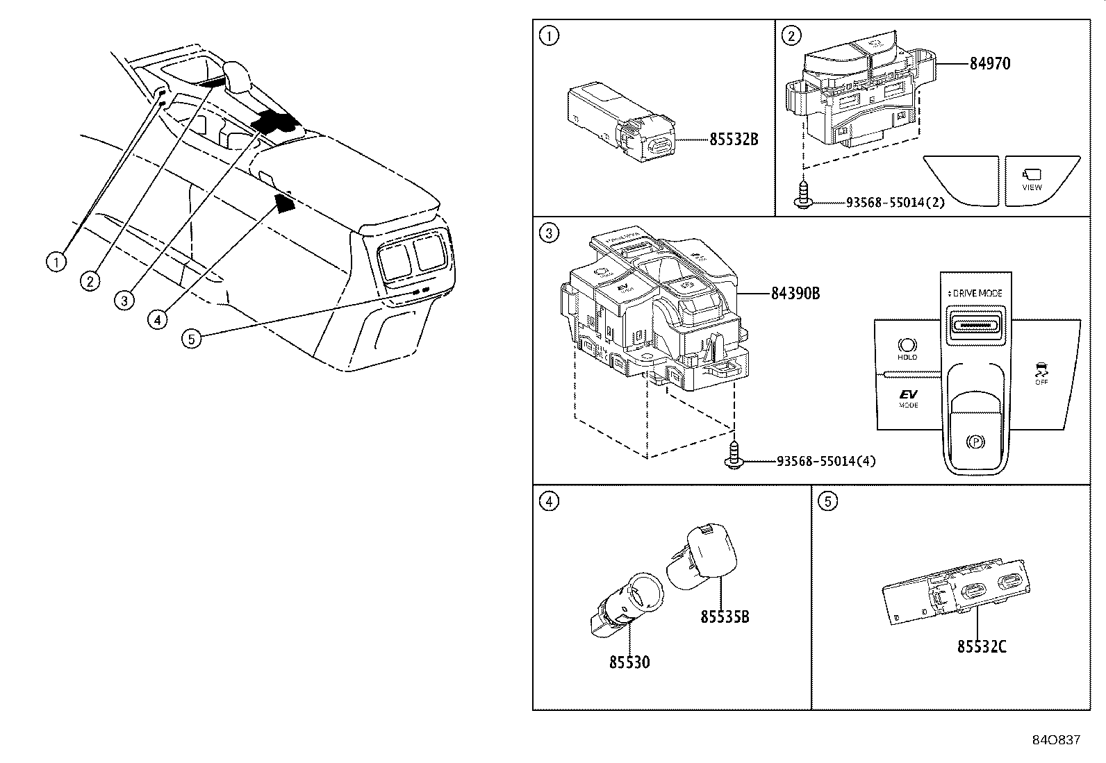 84332-30360 SWITCH ASSY, HAZARD WARNING SIGNAL product image