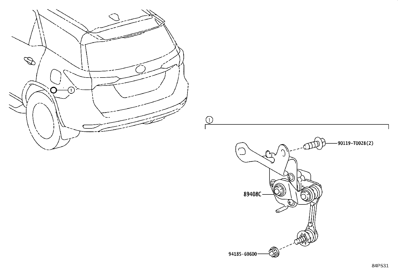 89408-0K060 SENSOR SUB-ASSY, HEIGHT CONTROL, REAR LH product image