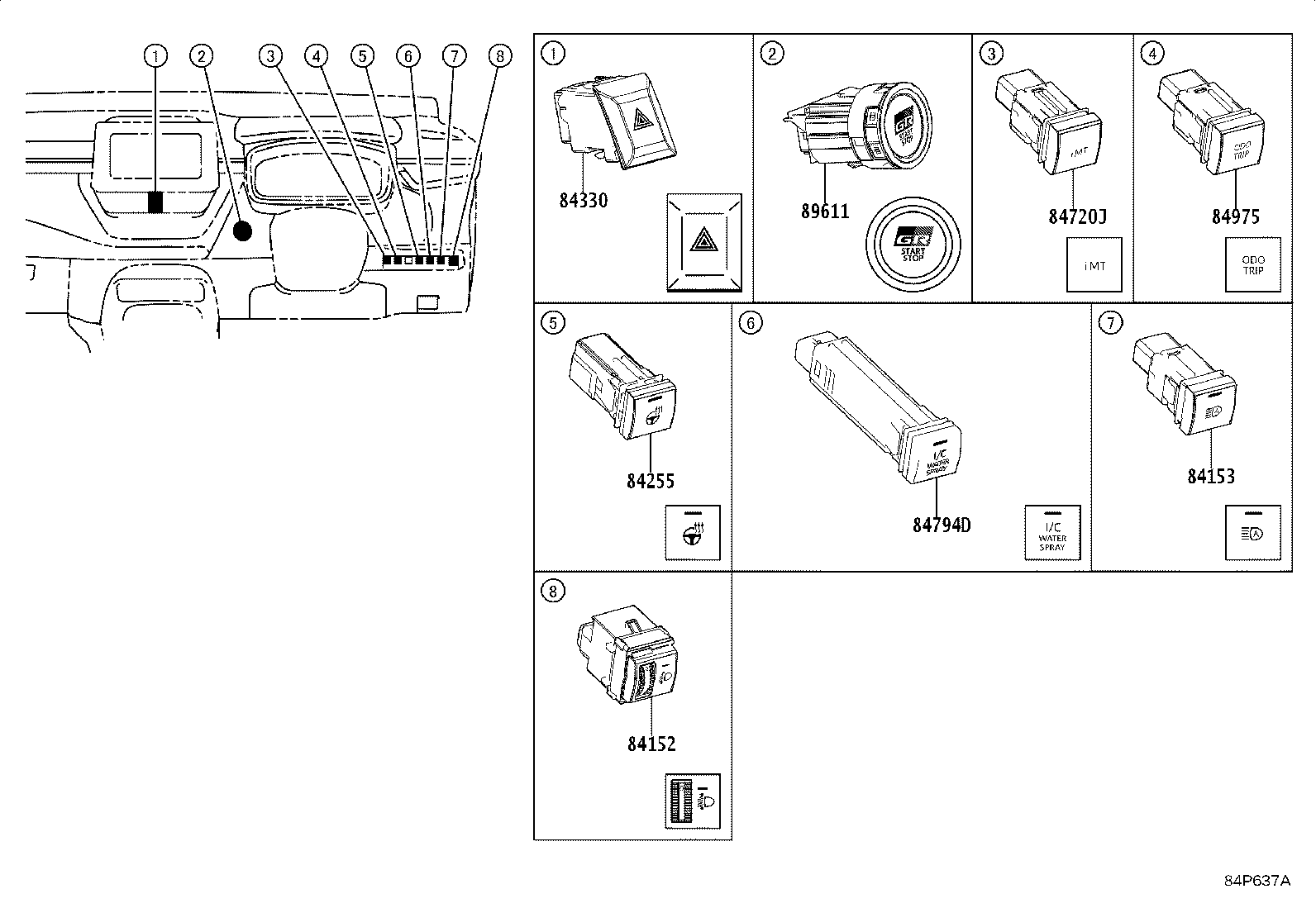 84720-12160 SWITCH ASSY, PATTERN SELECT product image