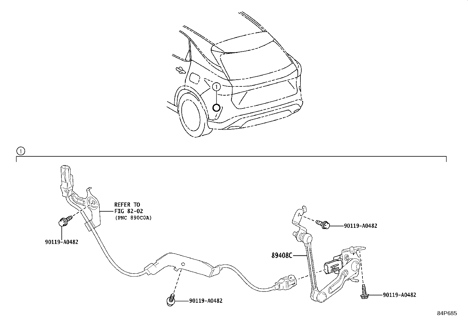 89408-0E030 SENSOR SUB-ASSY, HEIGHT CONTROL, REAR LH product image