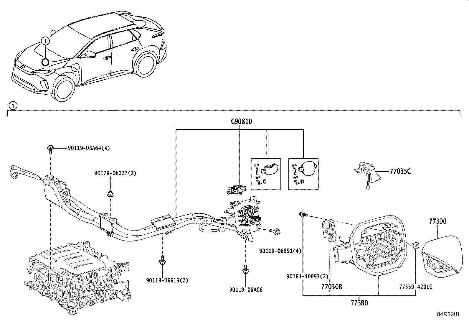 77035-42230 CABLE SUB-ASSY, CHARGE LID LOCK CONTROL product image