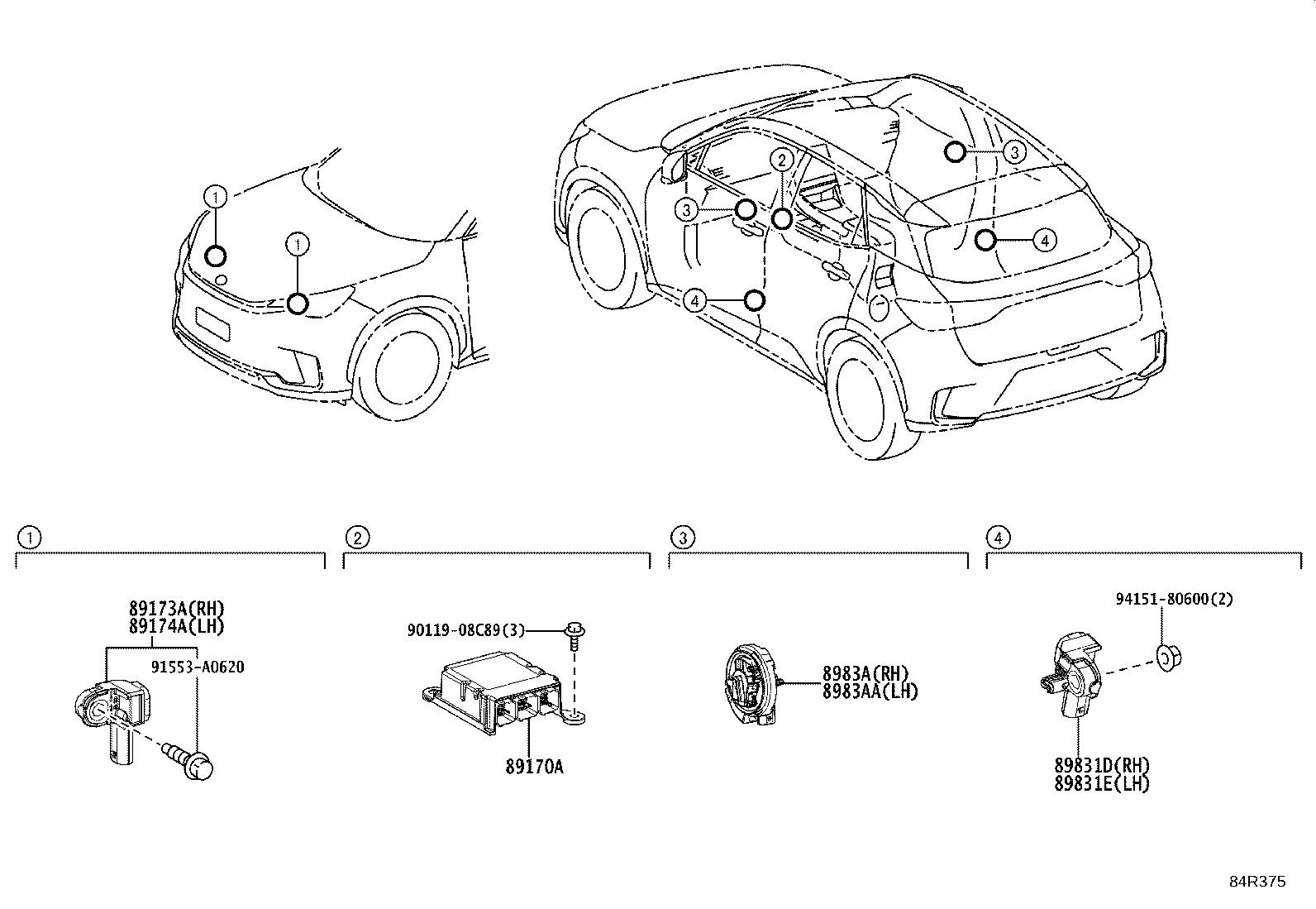 89173-59475 SENSOR, AIR BAG, FRONT RH product image