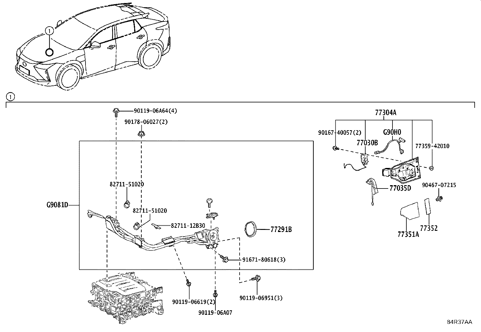 77035-46040 CABLE SUB-ASSY, CHARGE LID LOCK CONTROL product image
