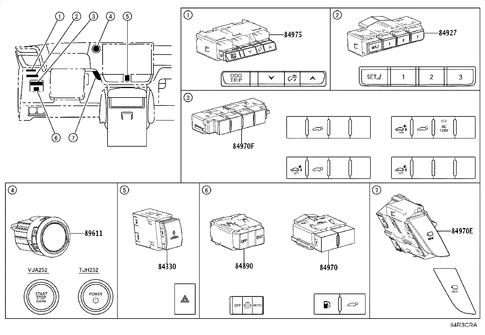 84332-60490 SWITCH ASSY, HAZARD WARNING SIGNAL product image