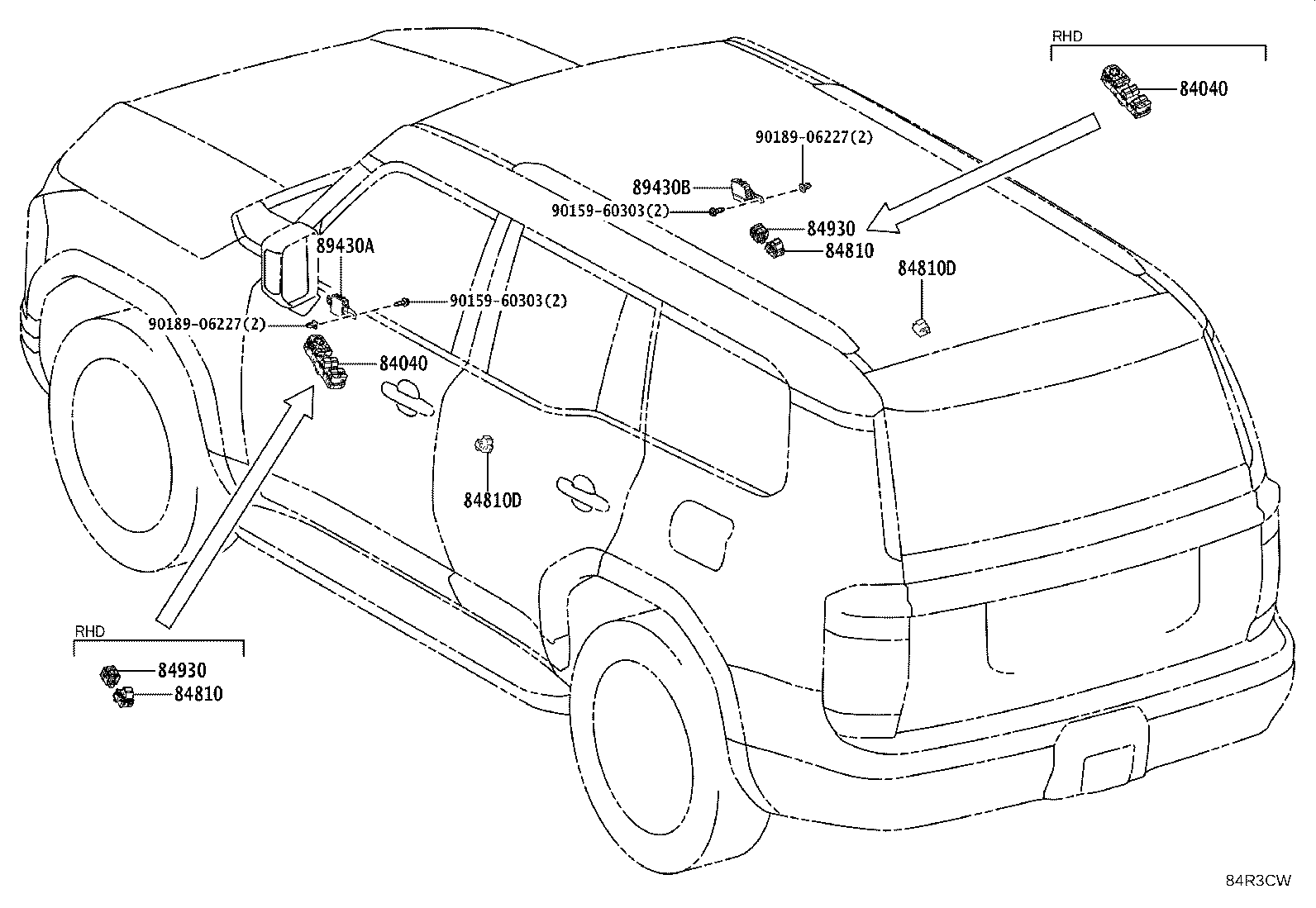 84332-60490 SWITCH ASSY, HAZARD WARNING SIGNAL product image