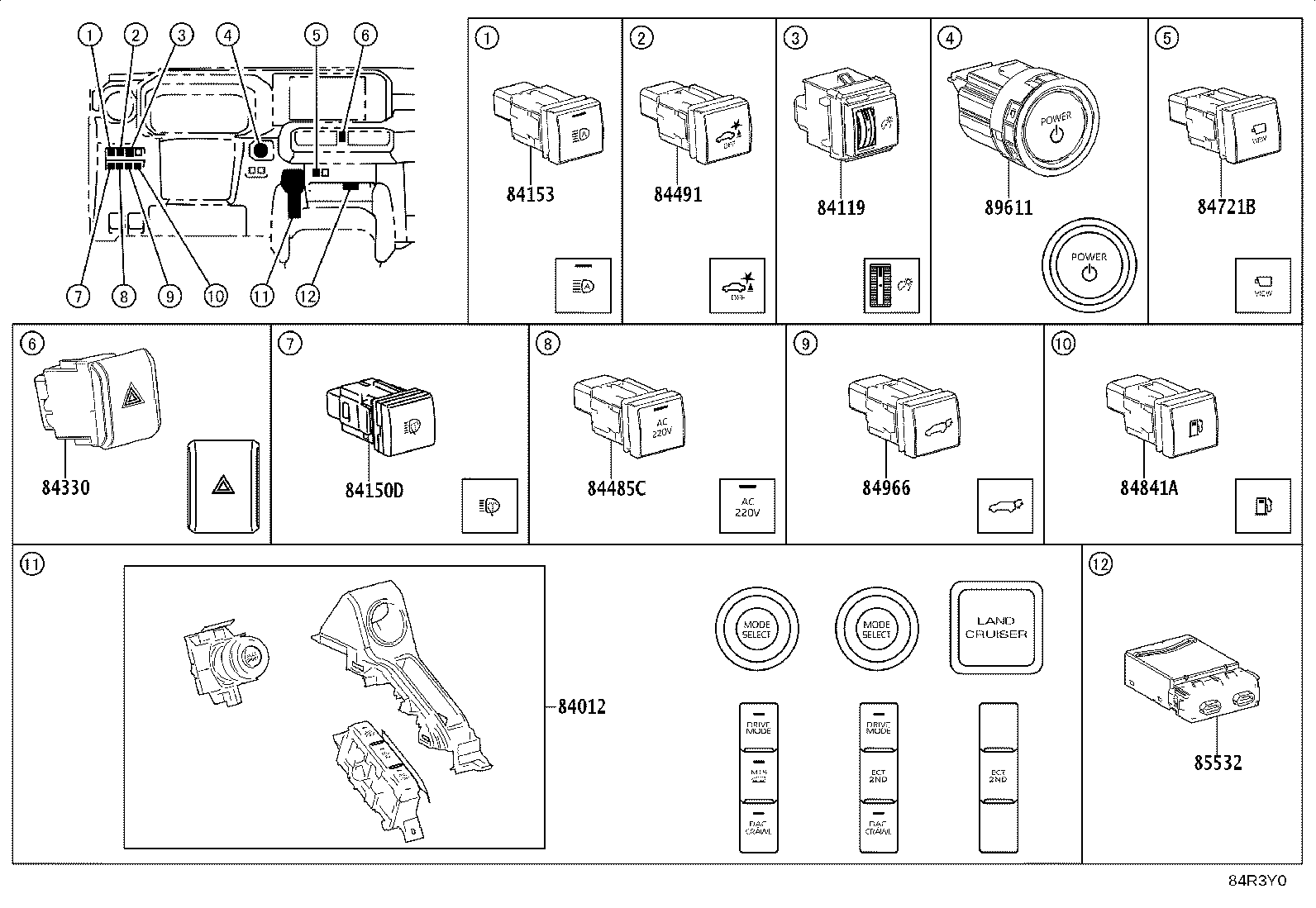 84332-0G050 SWITCH ASSY, HAZARD WARNING SIGNAL product image