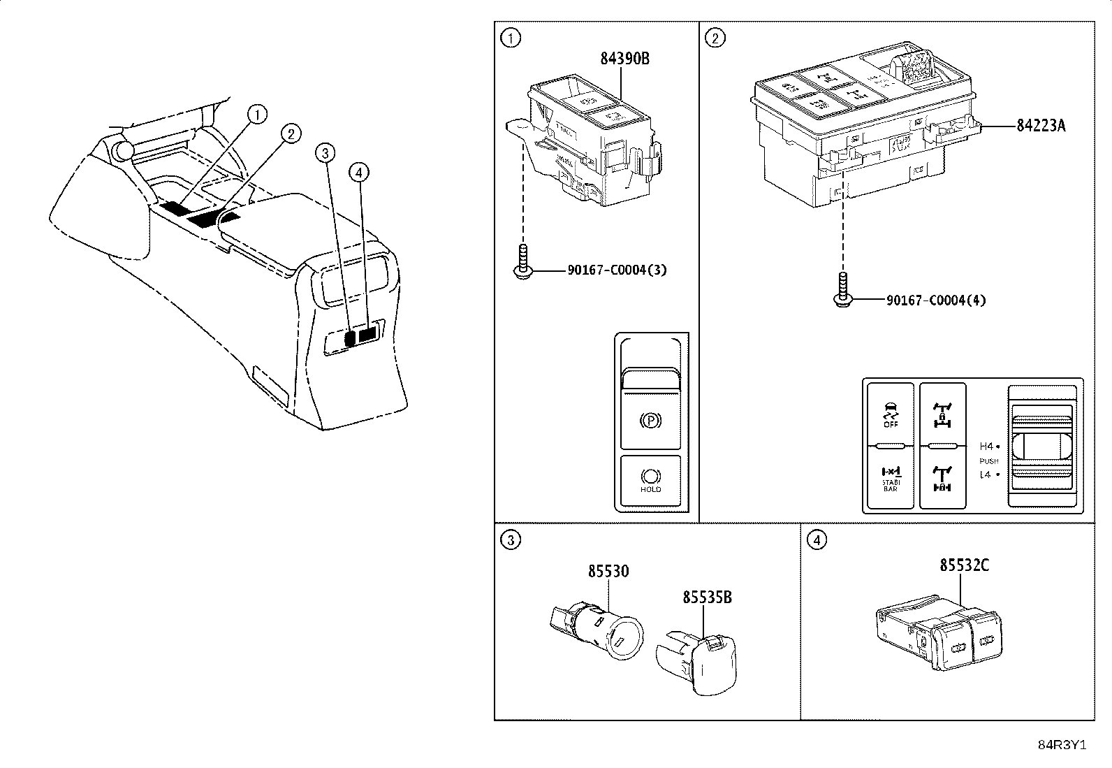 84332-0G050 SWITCH ASSY, HAZARD WARNING SIGNAL product image
