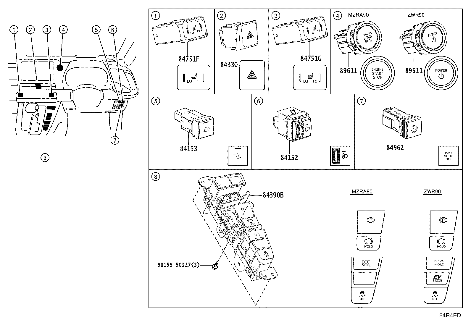 84152-28060 SWITCH, HEADLAMP LEVELING product image
