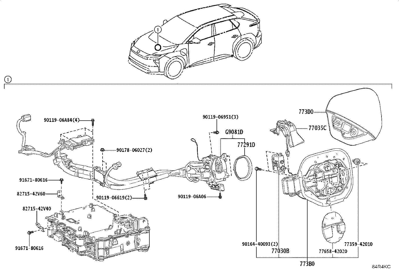 77035-42230 CABLE SUB-ASSY, CHARGE LID LOCK CONTROL product image