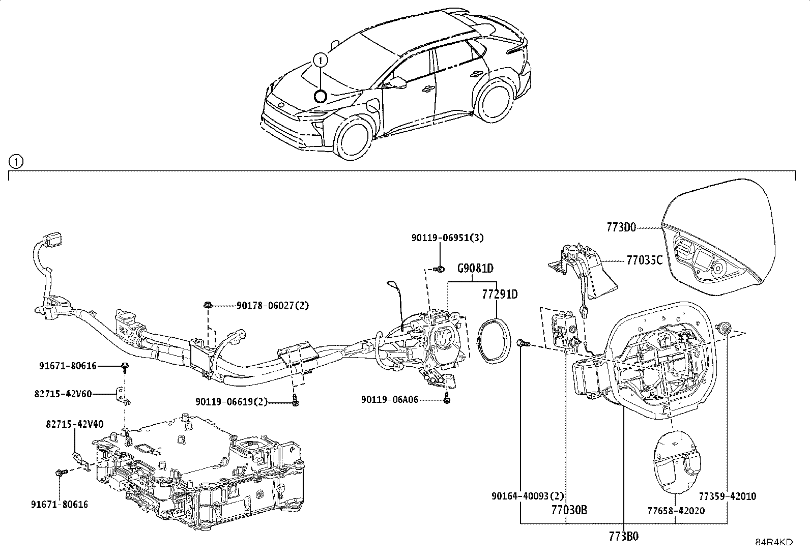 77035-42230 CABLE SUB-ASSY, CHARGE LID LOCK CONTROL product image