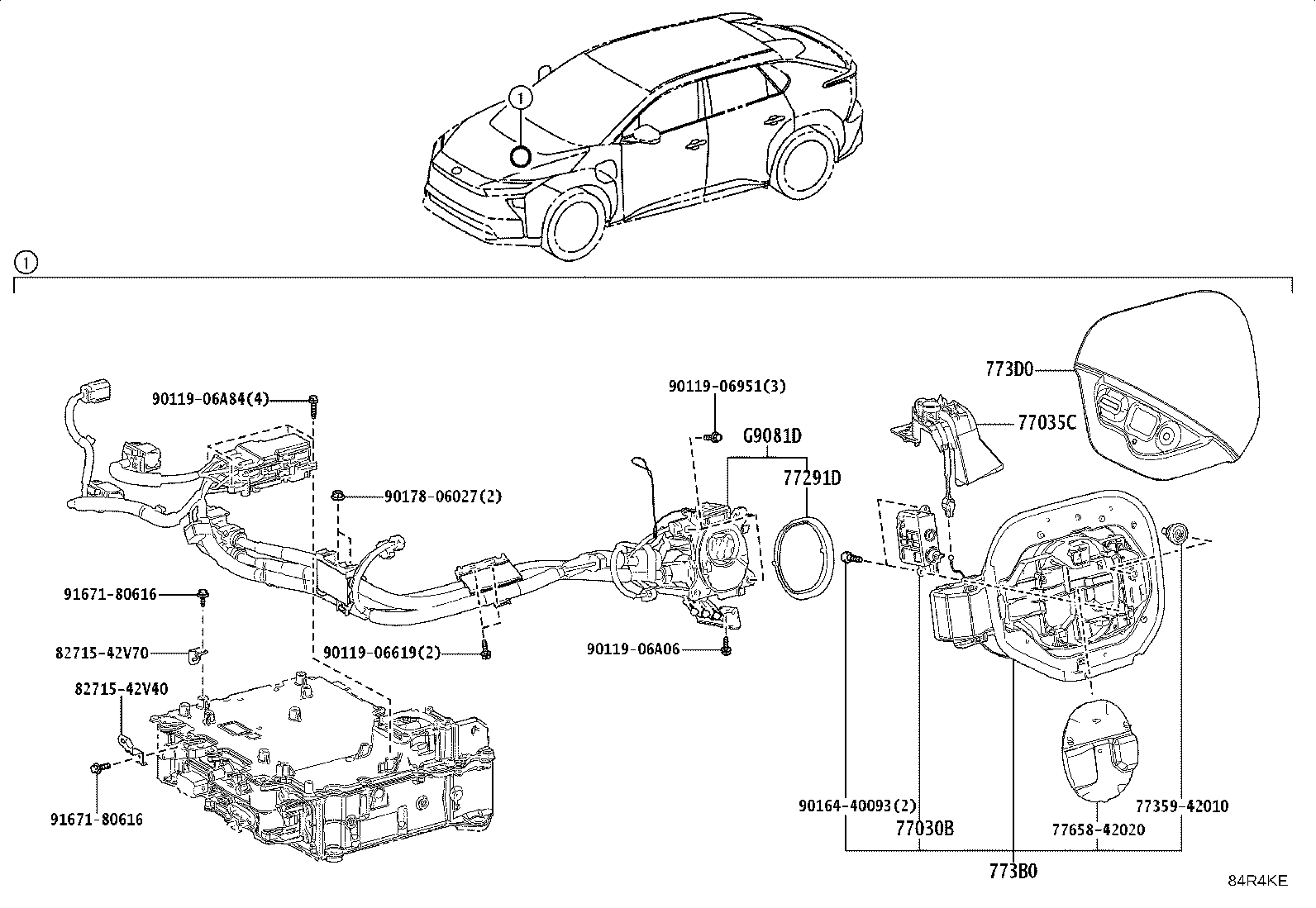 77035-42230 CABLE SUB-ASSY, CHARGE LID LOCK CONTROL product image