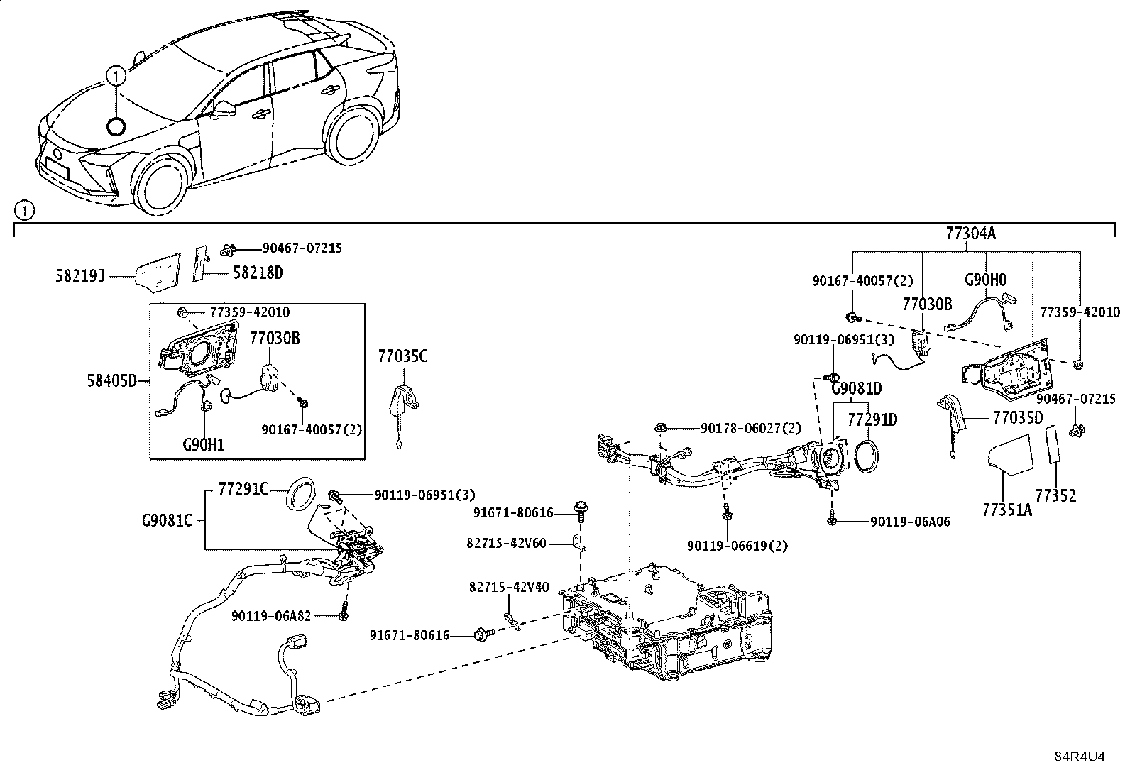 77035-46040 CABLE SUB-ASSY, CHARGE LID LOCK CONTROL product image