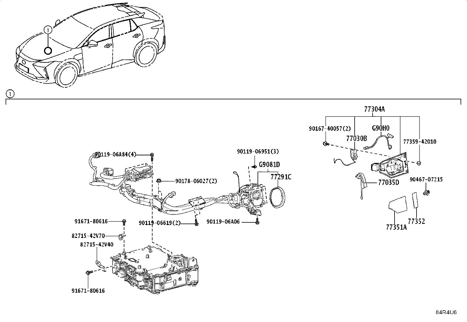 77035-46040 CABLE SUB-ASSY, CHARGE LID LOCK CONTROL product image