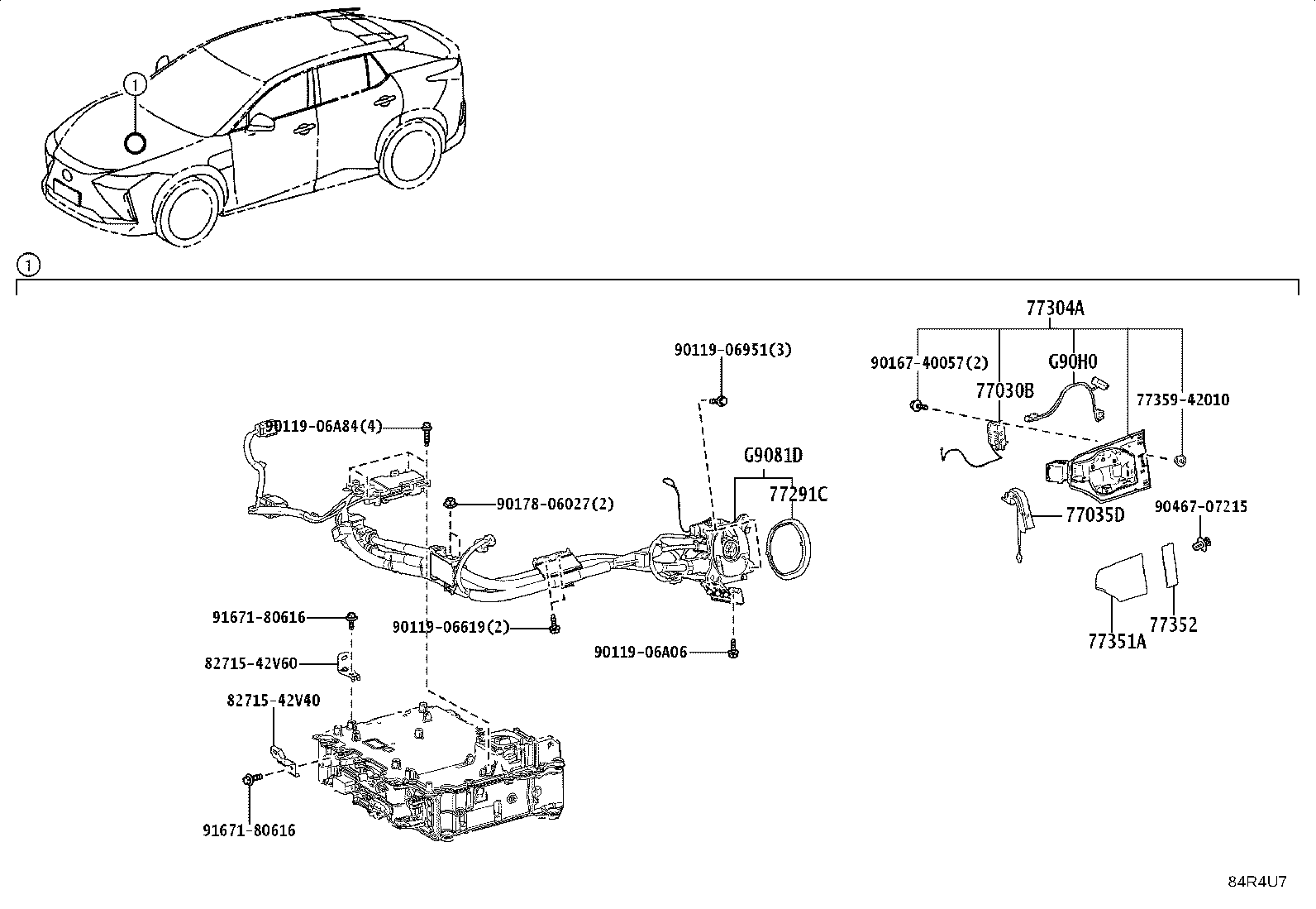 77035-46040 CABLE SUB-ASSY, CHARGE LID LOCK CONTROL product image