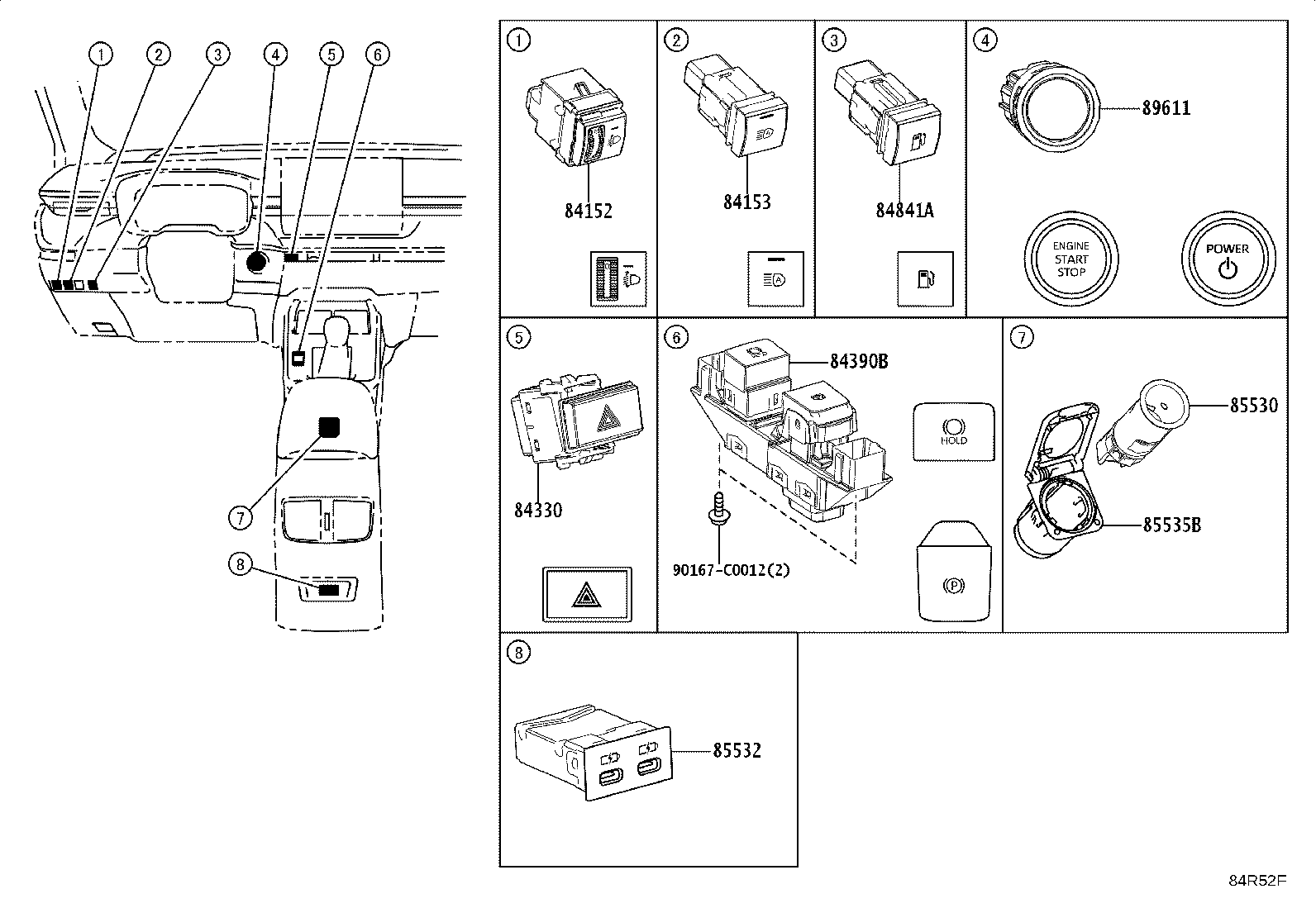 84040-0R150 SWITCH ASSY, LUGGAGE COMPARTMENT DOOR OPENING product image
