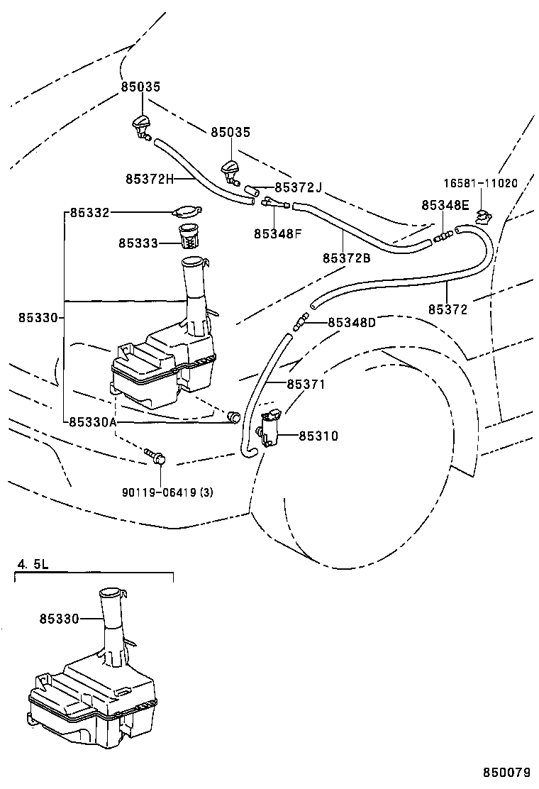 90099-33883 HOSE, WINDSHIELD WASHER (FROM JOINT TO JOINT), NO.4 product image