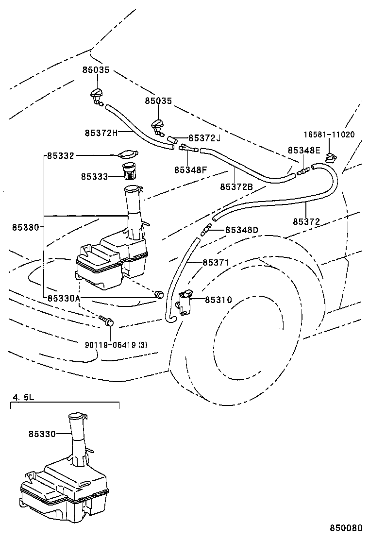 85381-16100 NOZZLE SUB-ASSY, WASHER product image