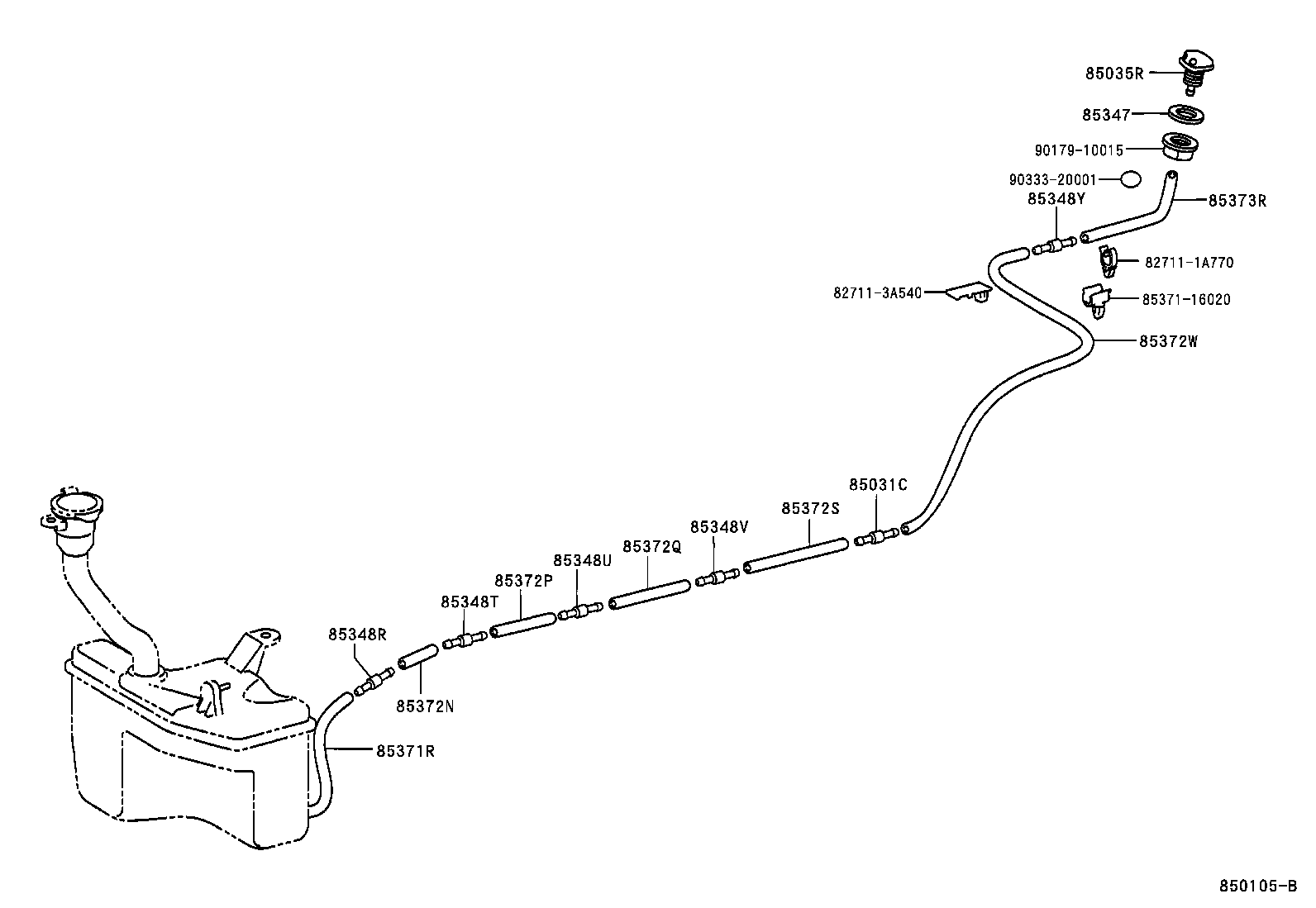 85374-22020 HOSE, REAR WASHER (FROM JOINT TO NOZZLE) product image