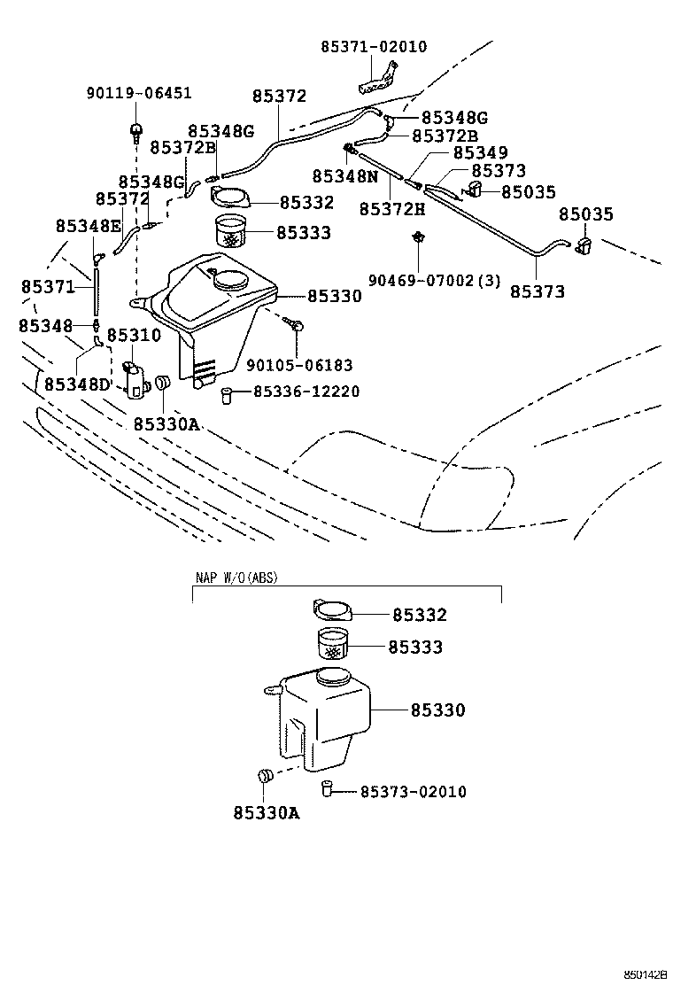 Toyota 85374-02080 HOSE, WINDSHIELD WASHER (FROM JOINT TO JOINT), NO.1