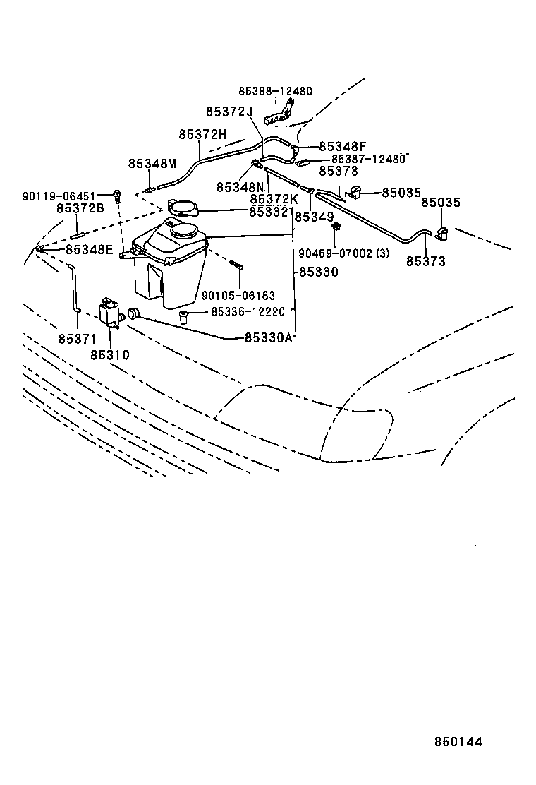 85319-12421 HOSE, WINDSHIELD WASHER (FROM MOTOR TO JOINT) product image
