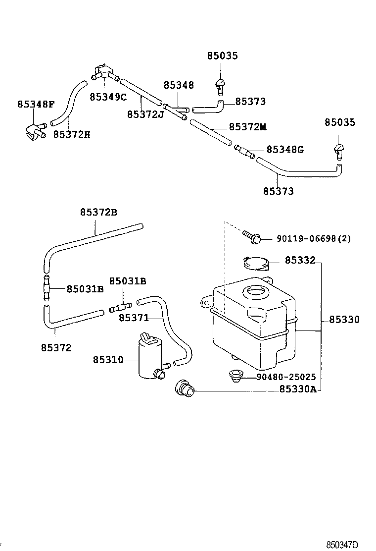 85381-04020 NOZZLE SUB-ASSY, WASHER product image