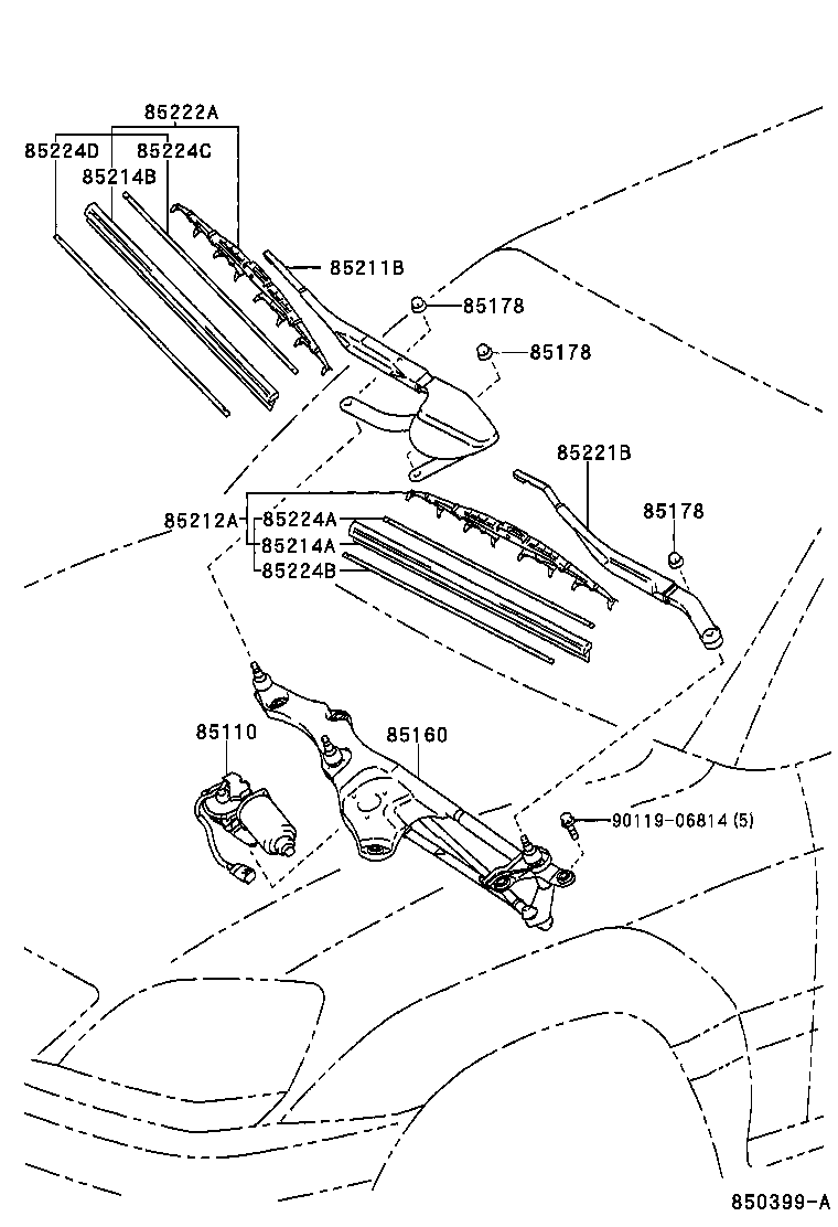 85211-48030 ARM, FRONT WIPER, RH product image