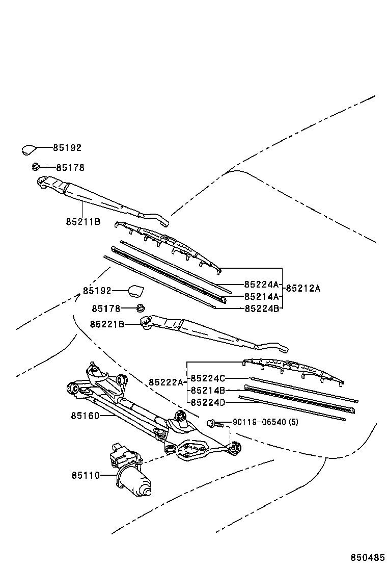 85211-13010 ARM, FRONT WIPER, RH product image