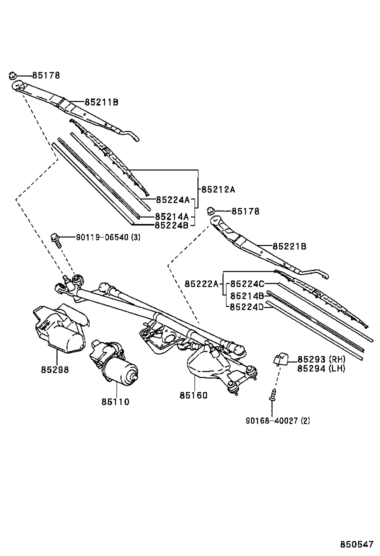 85211-40090 ARM, FRONT WIPER, RH product image