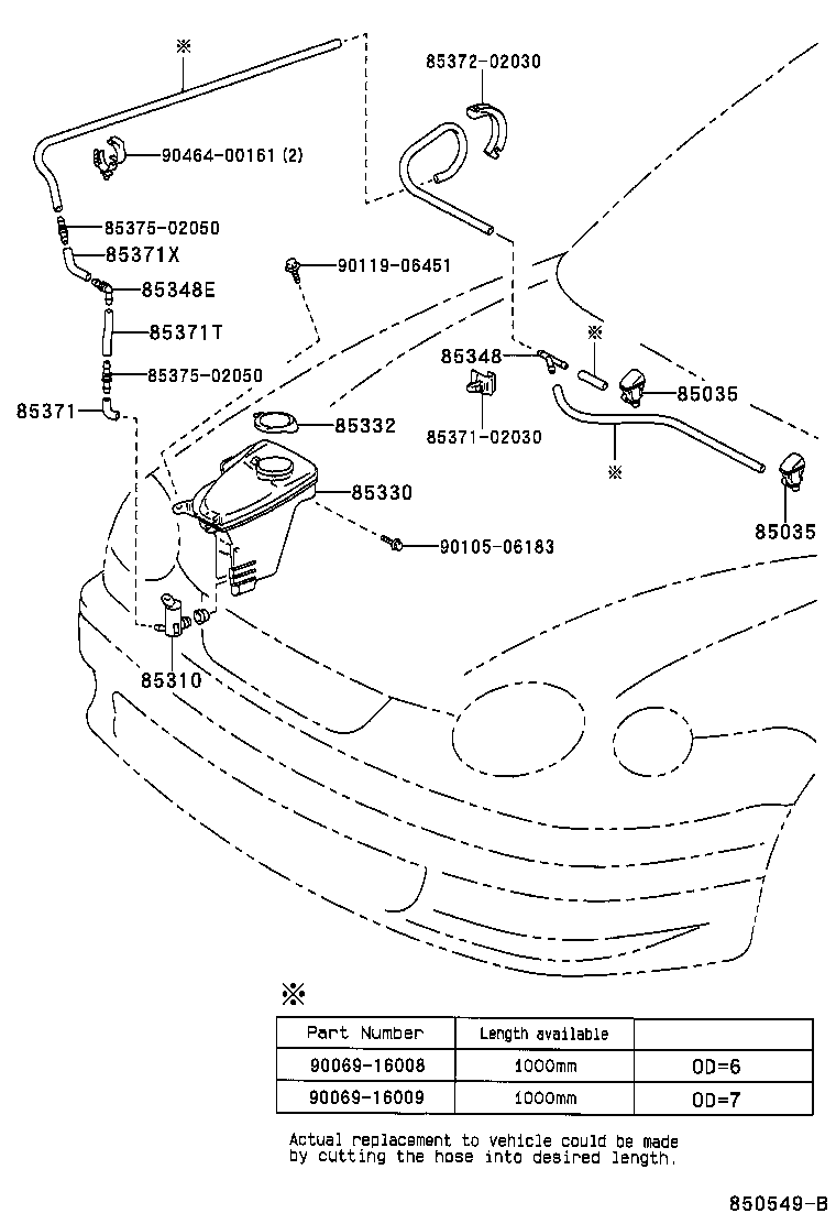 90069-46002 HOSE, WINDSHIELD WASHER (FROM MOTOR TO JOINT) product image