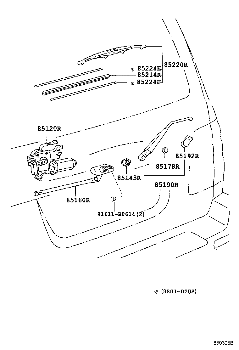 Toyota 85143-60110 GROMMET, REAR WIPER MOTOR