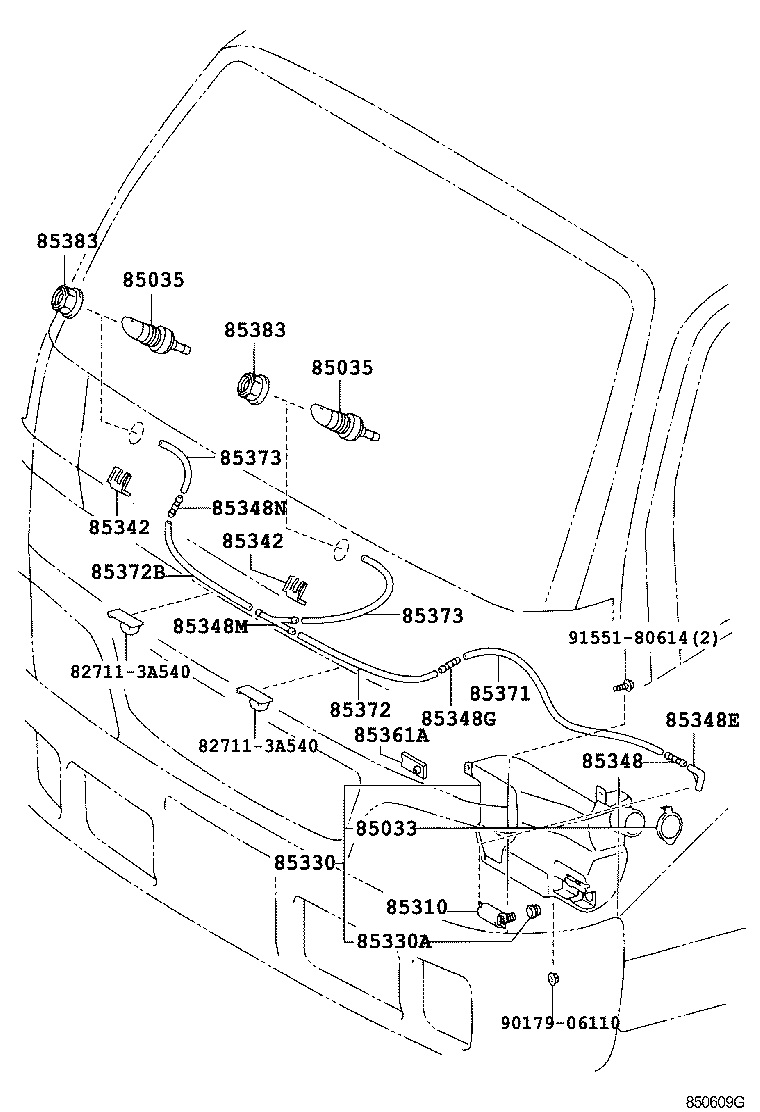 90099-59304 HOSE, WINDSHIELD WASHER (FROM JOINT TO NOZZLE) product image