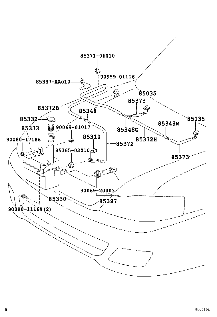 Toyota 85374-07020 HOSE, WINDSHIELD WASHER (FROM JOINT TO JOINT), NO.1