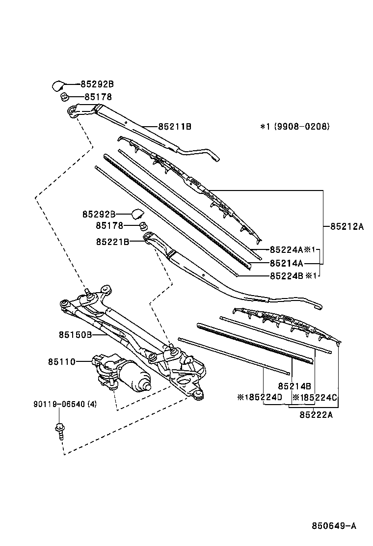 85221-20430 ARM, FRONT WIPER, LH product image