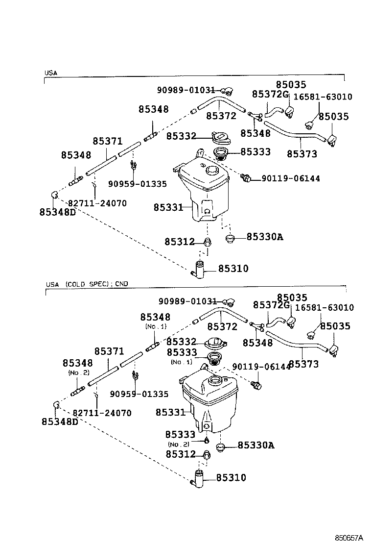 Toyota 90080-44012 HOSE, WINDSHIELD WASHER (FROM JOINT TO JOINT), NO.1