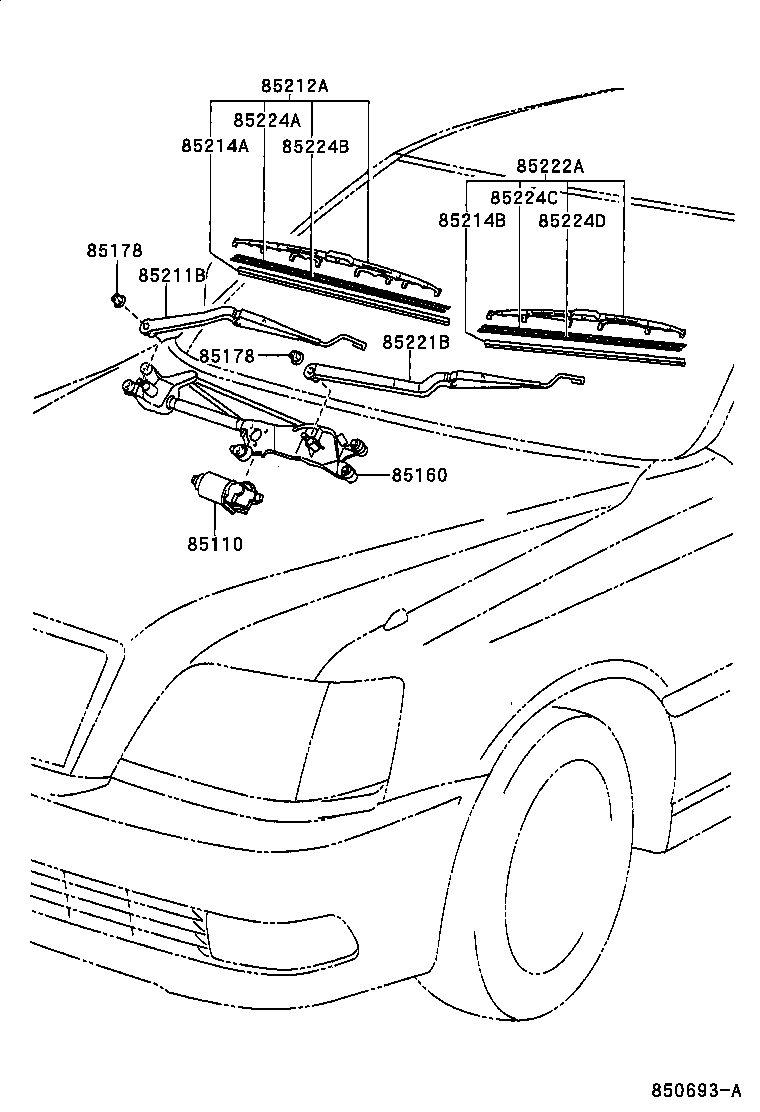 85211-30550 ARM, FRONT WIPER, RH product image