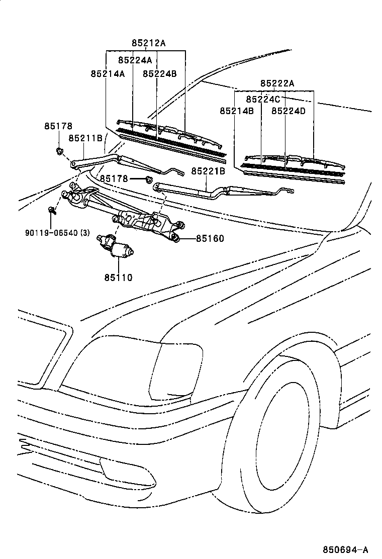 85211-30550 ARM, FRONT WIPER, RH product image