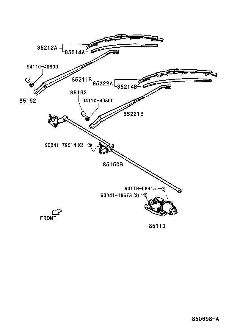 85190-87401 ARM, FRONT WIPER, RH product image