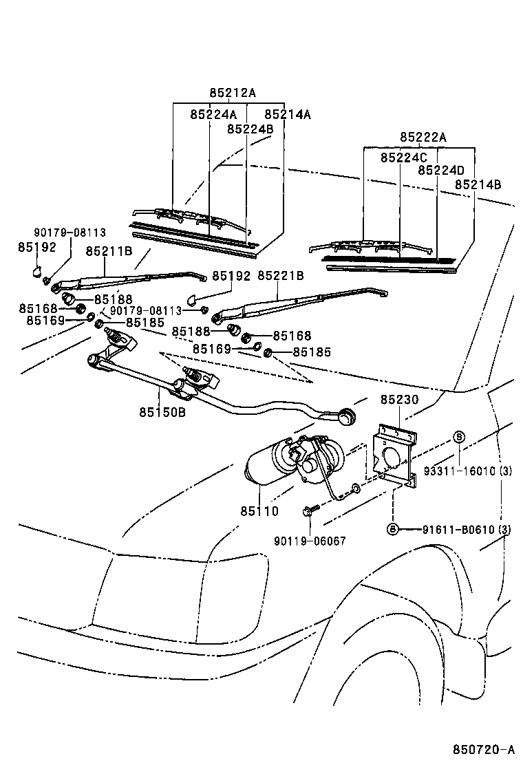 85221-0B030 ARM, FRONT WIPER, LH product image