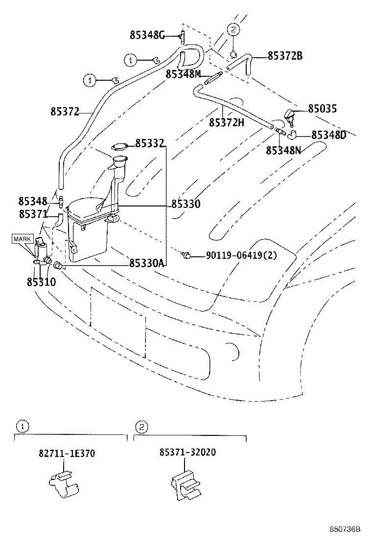 85381-52120 NOZZLE SUB-ASSY, WASHER product image
