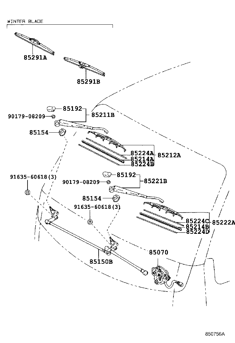 85070-37070 MOTOR & BRACKET ASSY, FRONT WIPER product image