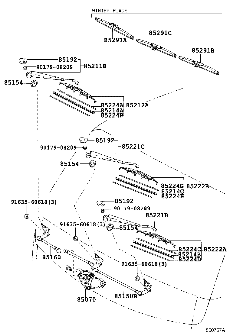 85070-37070 MOTOR & BRACKET ASSY, FRONT WIPER product image